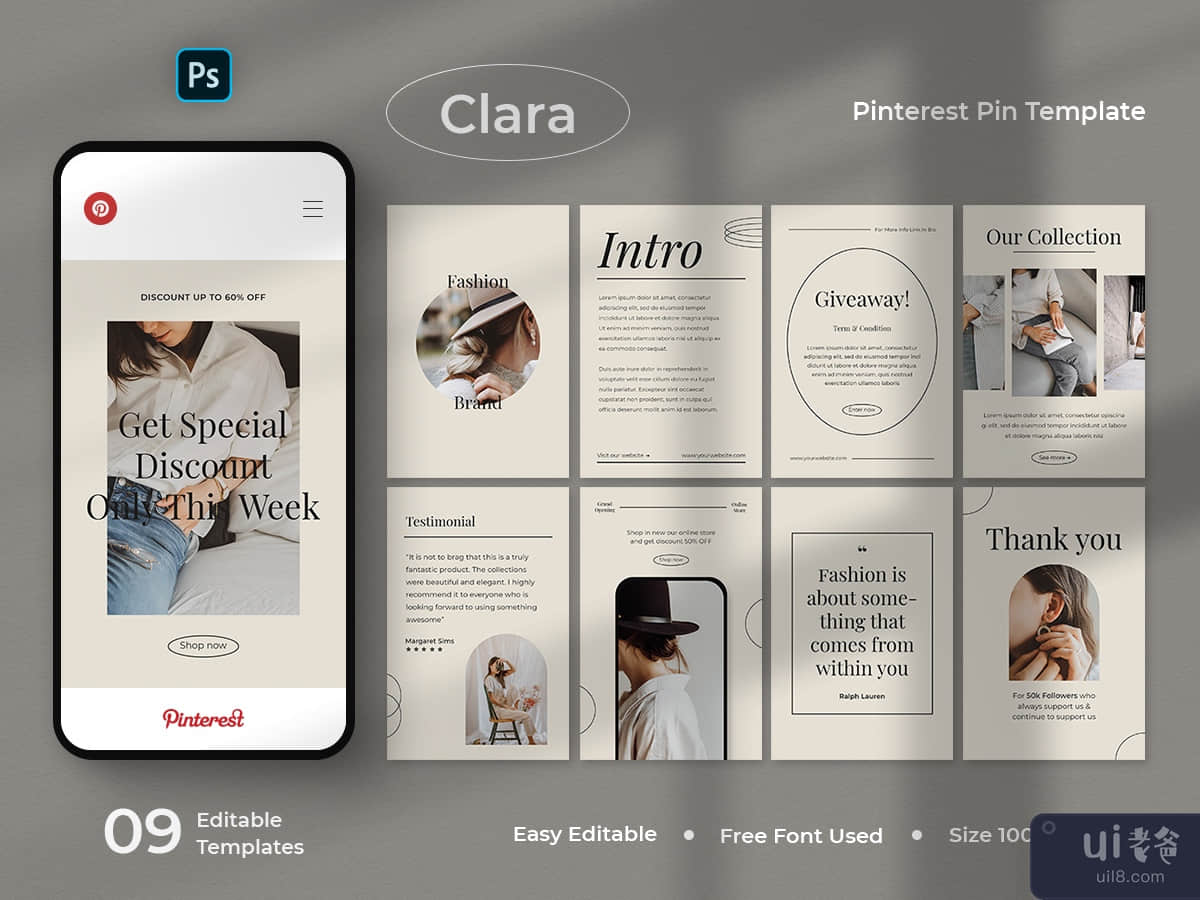 Clara - Fashion Pinterest Pin Template
