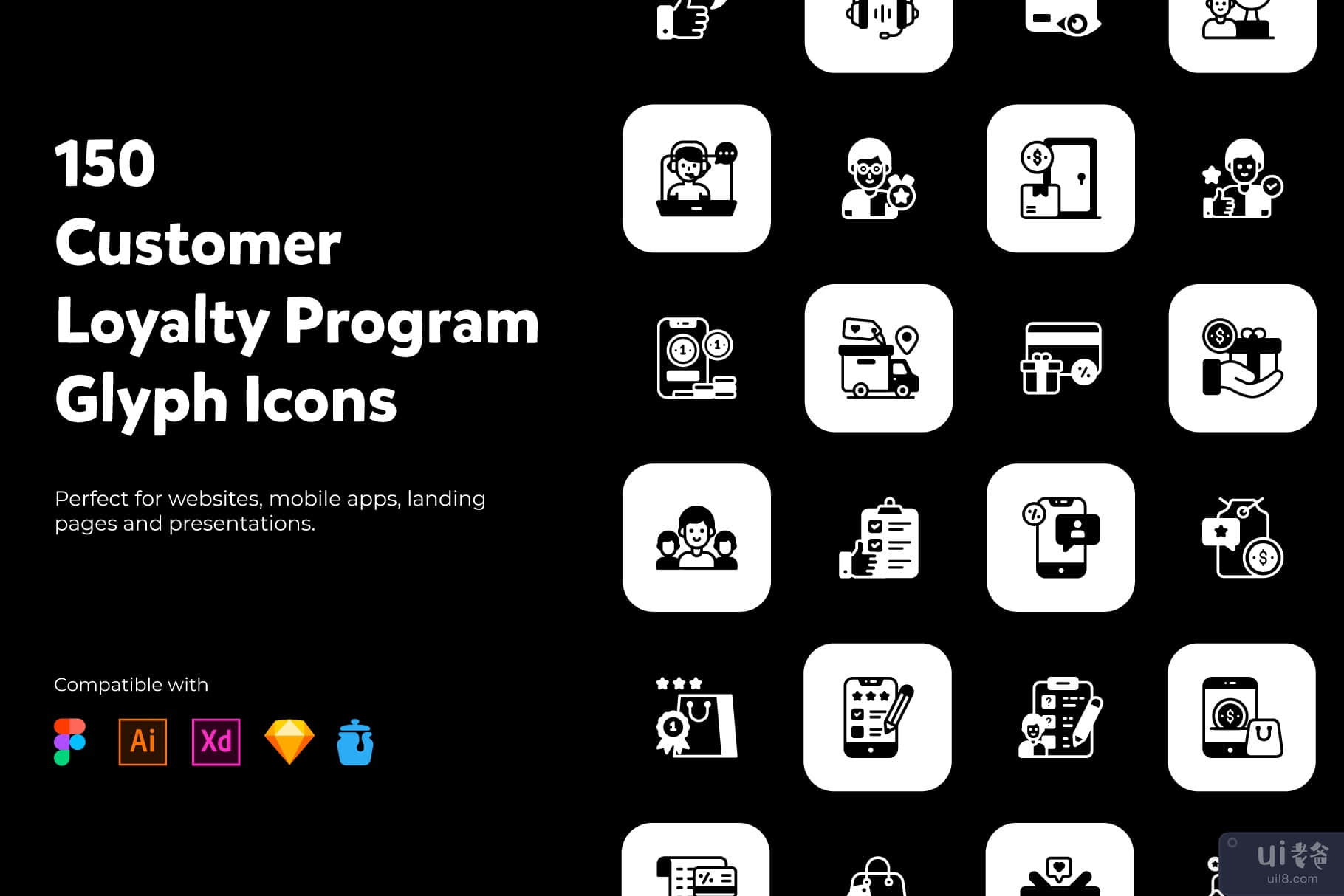 客户忠诚度计划实体图标(Customer Loyalty Program Solid Icons)插图1