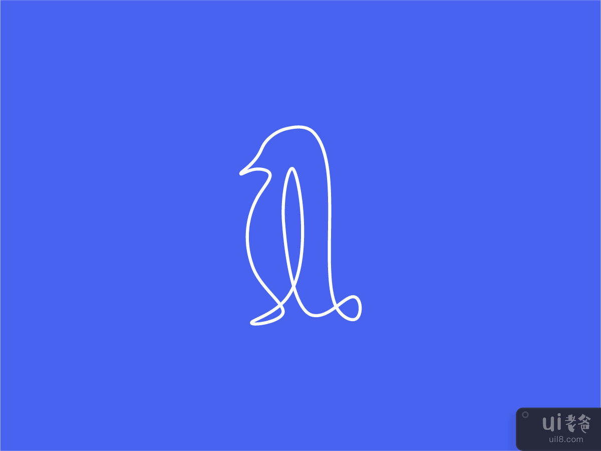 一个连续的线条绘制“企鹅”Oneline 标志概念(One continuous line drawing "Penguin" Oneline logo concept)插图