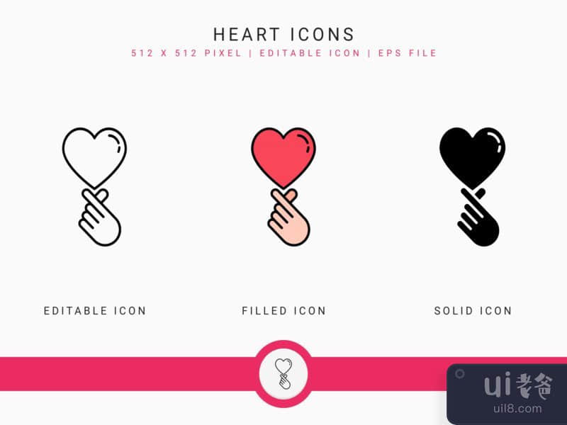 Heart icons set vector illustration with solid icon line style