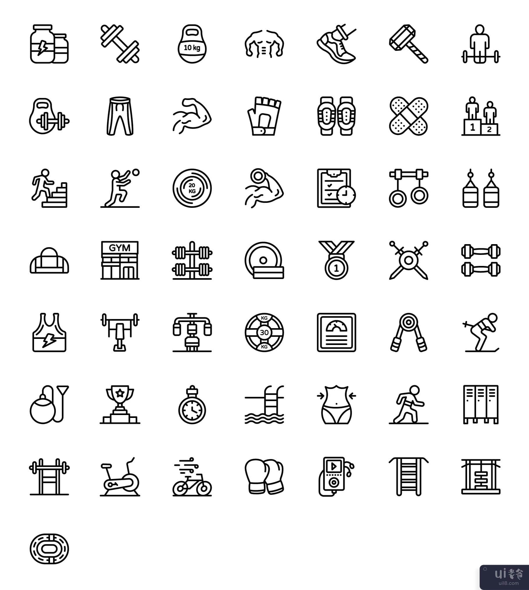 运动和健身线性图标(Exercise and Fitness Linear Icons)插图