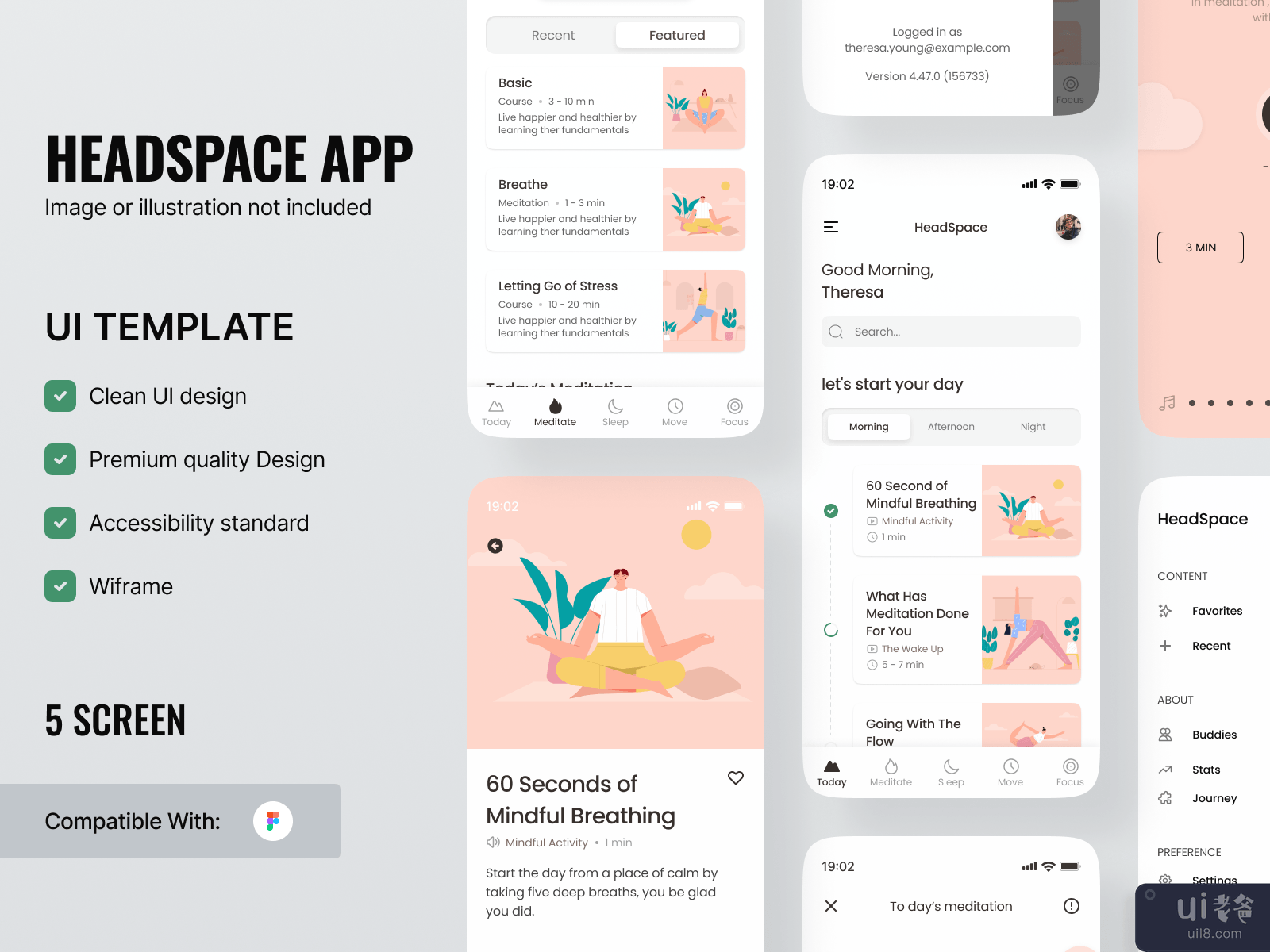 Headspace mobile app - UI kit Template