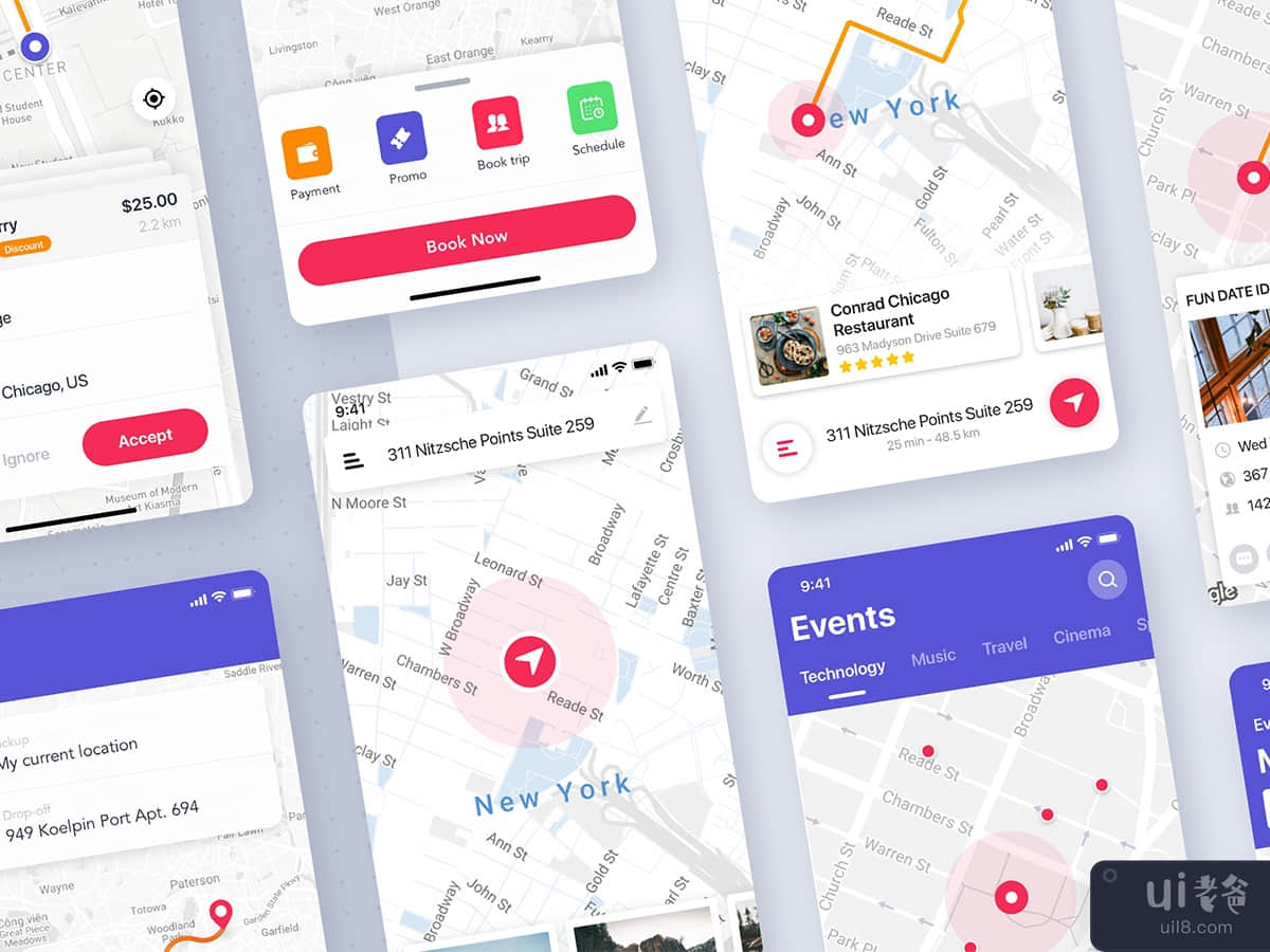 Map UI template for mobile app