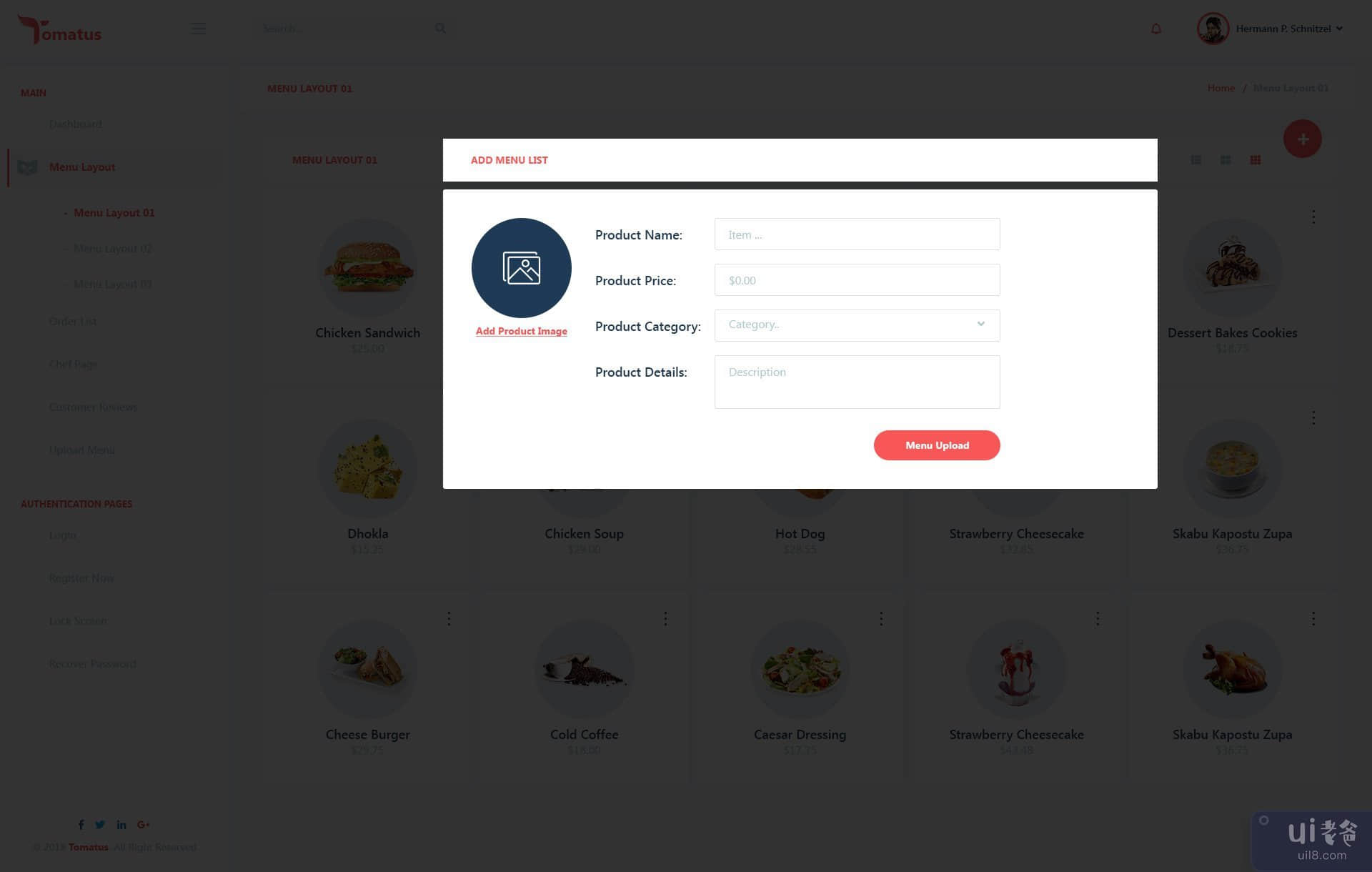 Tomatus-Restaurant 管理仪表板 UI 套件(Tomatus-Restaurant Admin Dashboard UI Kit)插图7
