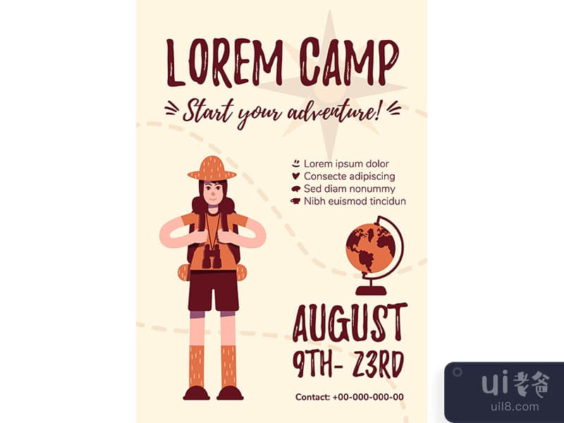 Summer camp poster flat vector template