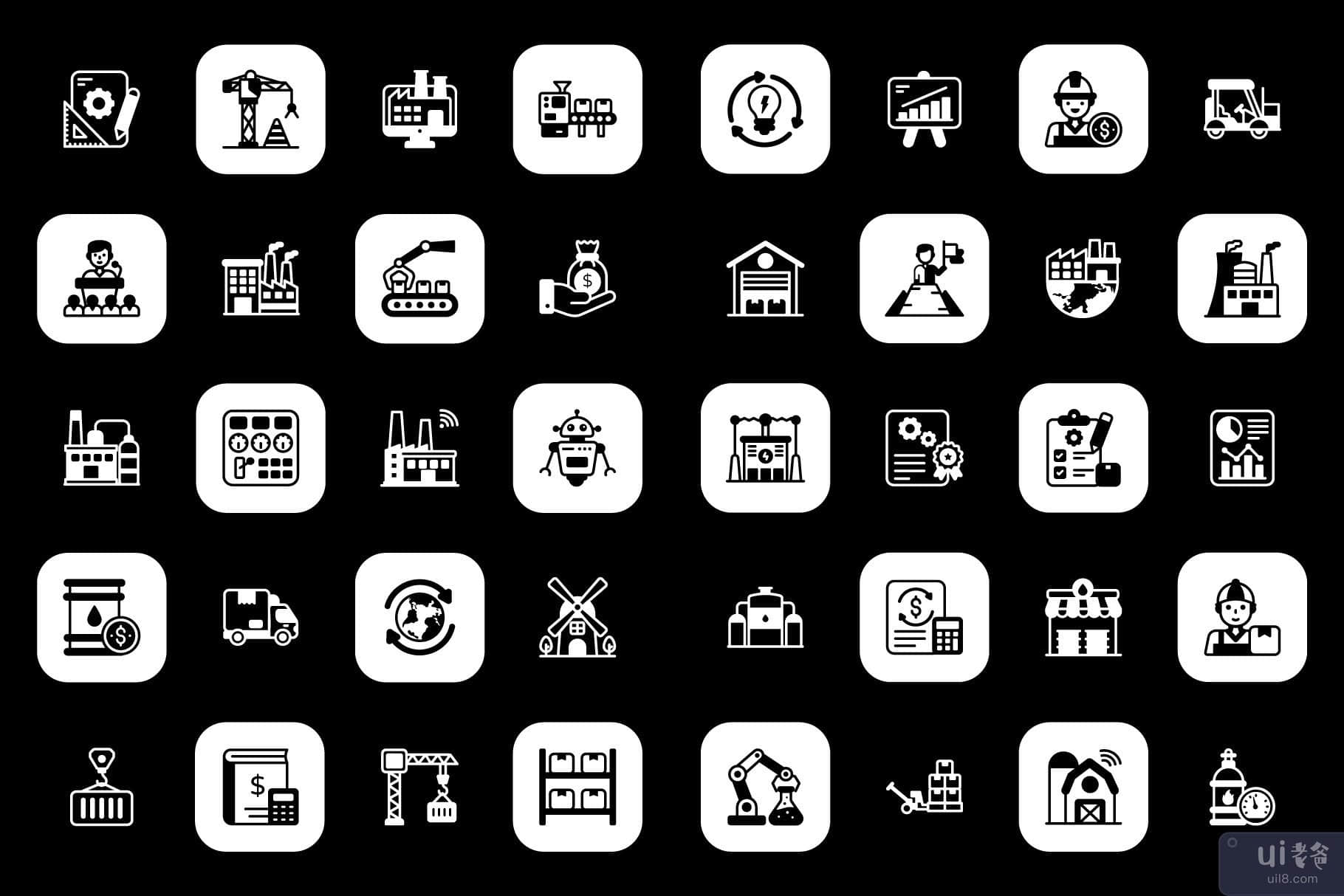 工业革命字形图标包(Industrial Revolution Glyph Icons Pack)插图4