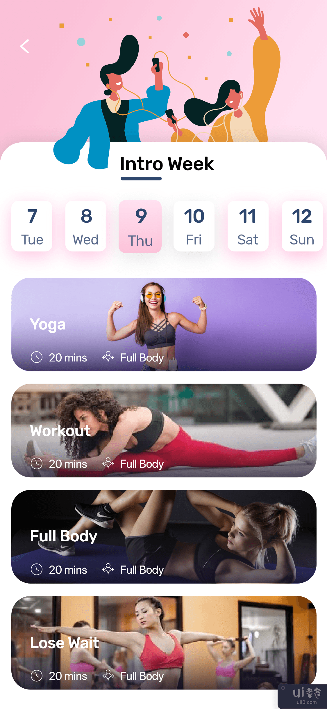 瑜伽应用挑战 - 健身应用 Ui 套件(Yoga App Challenge - Fitness app Ui kits)插图1