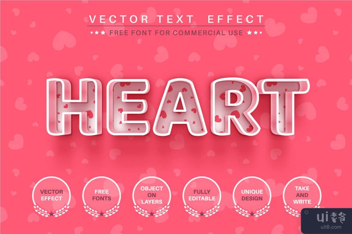 心爱-可编辑的文本效果、字体样式(Heart love - editable text effect, font style)插图2