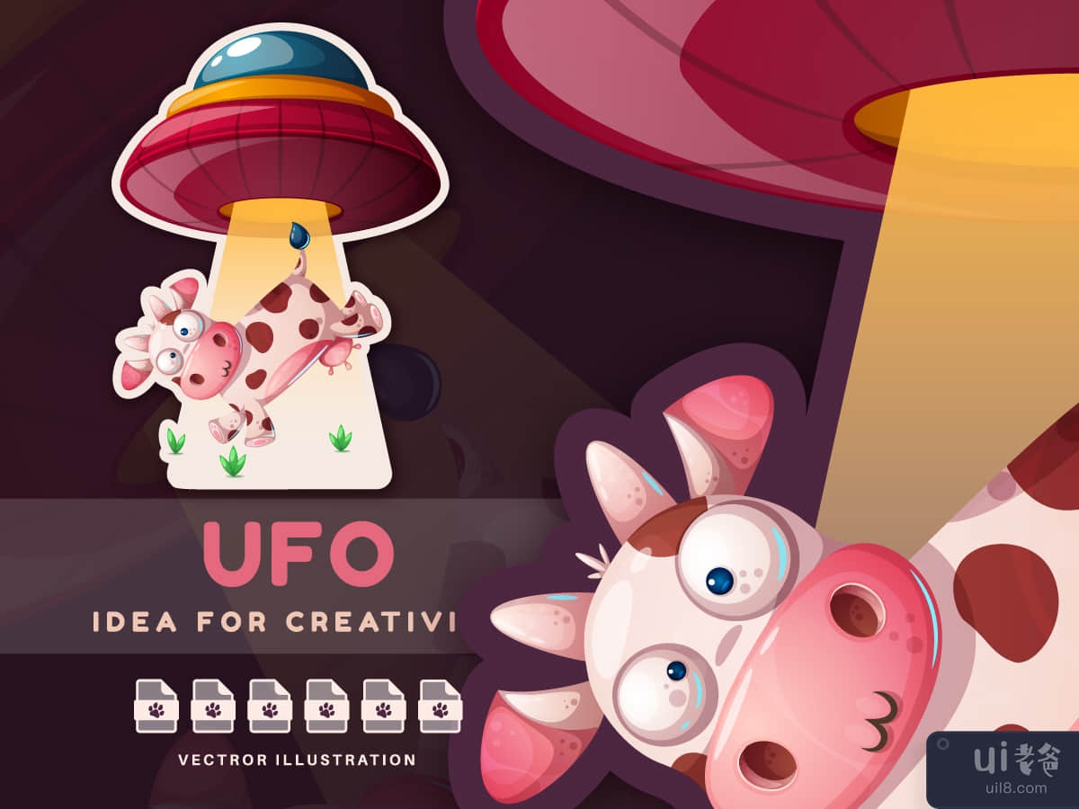 UFO And Cow - Cute Sticker