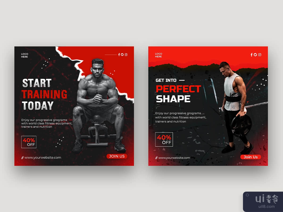 Fitness gym social media banner post and flyer template