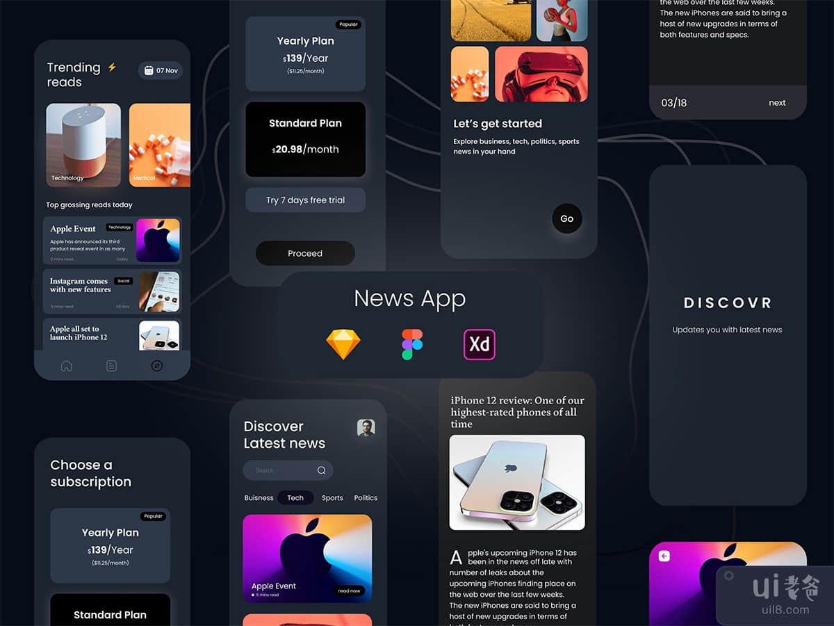 News App UI Kit Dark Mode