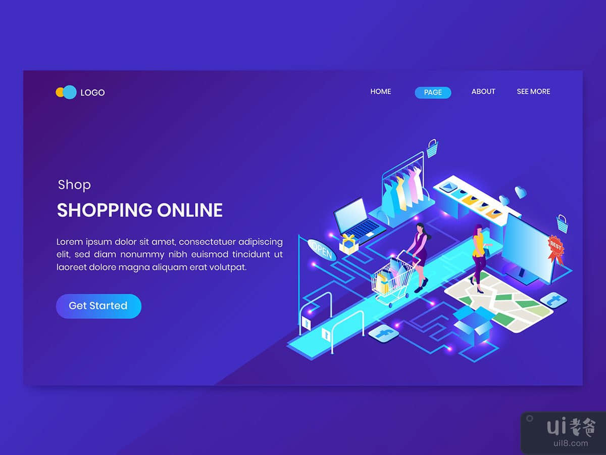 Online Shopping Isometric Concept Landing Page