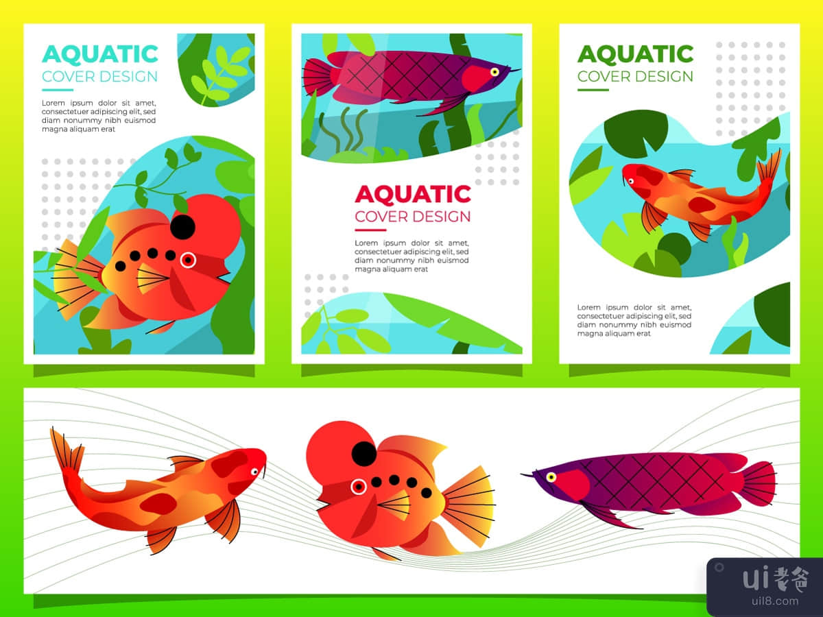 Aquatic cover design template with exotic fish