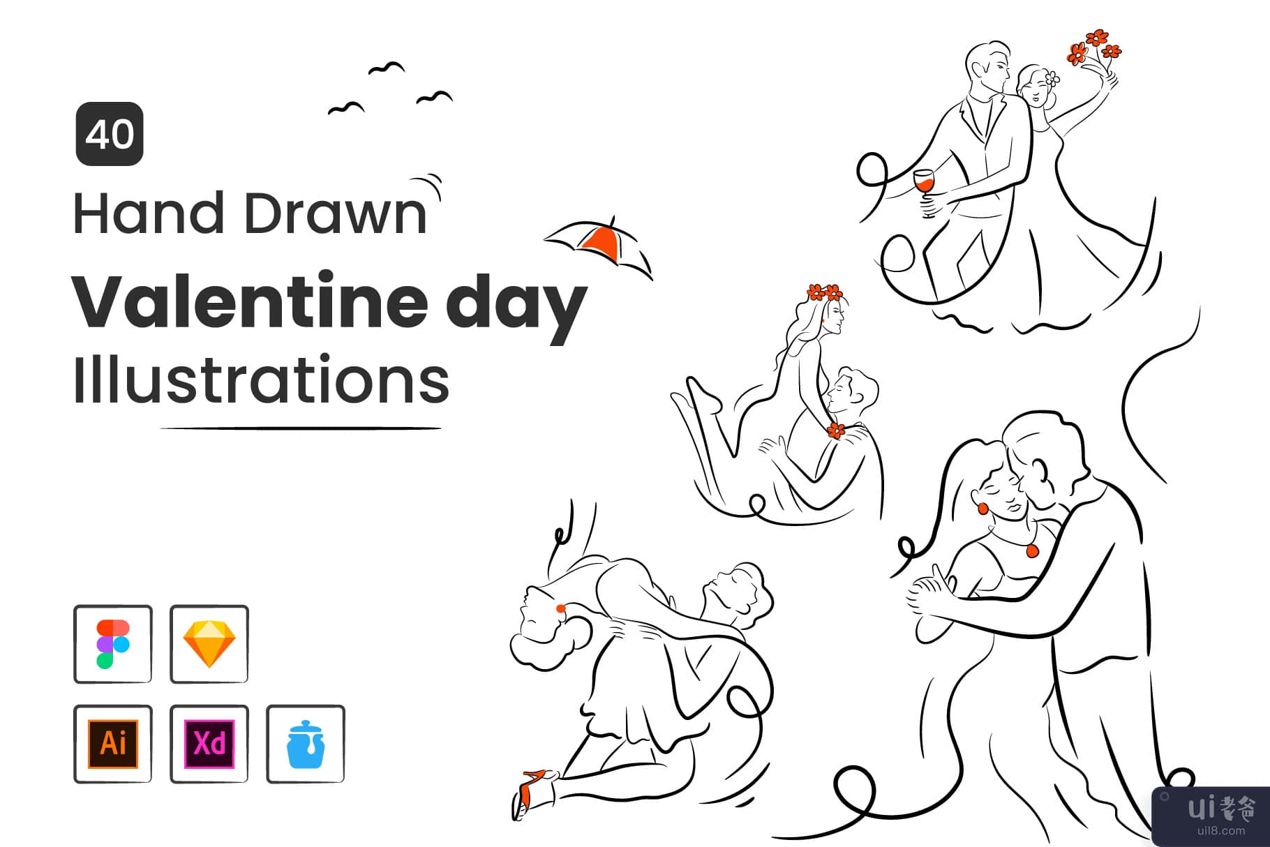 40 手绘情人节插图(40 Hand Drawn Valentine Illustrations)插图6