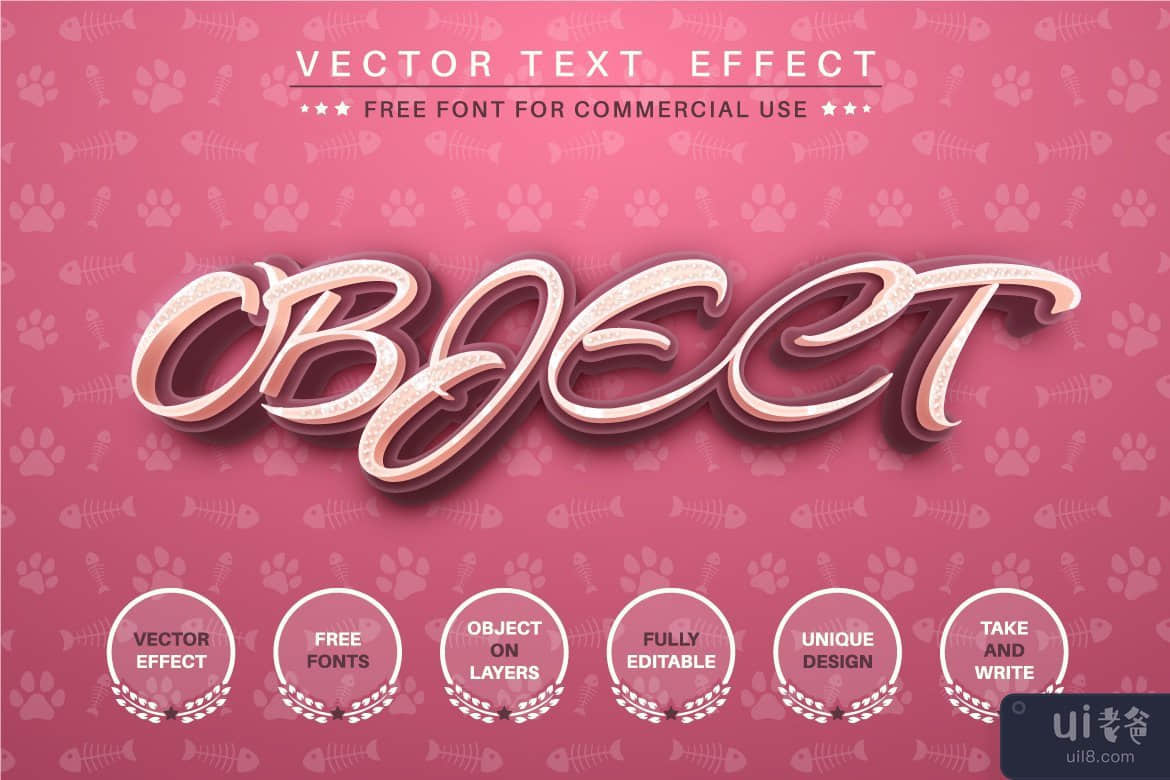 Kitty 脚印 - 可编辑的文本效果、字体样式(Kitty footprint - editable text effect, font style)插图2