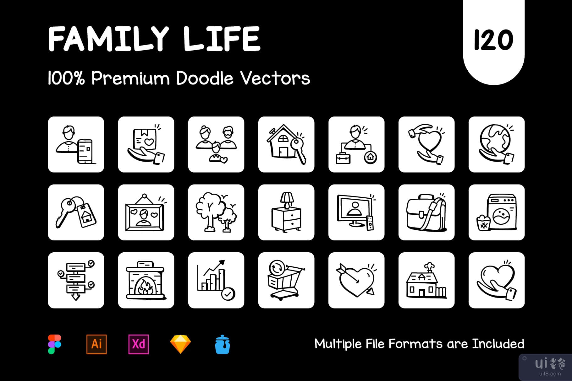 120家庭生活图标(120 Hand Drawn Family Life Icons)插图6