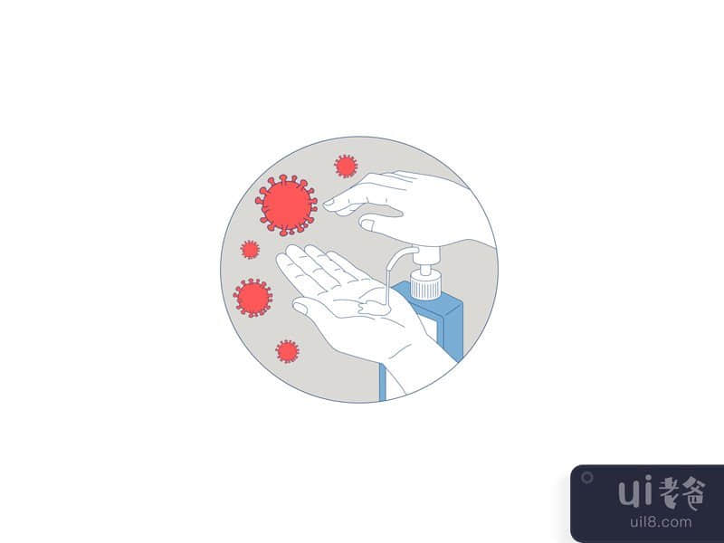 Coronavirus Hand Sanitizer Monoline Circle