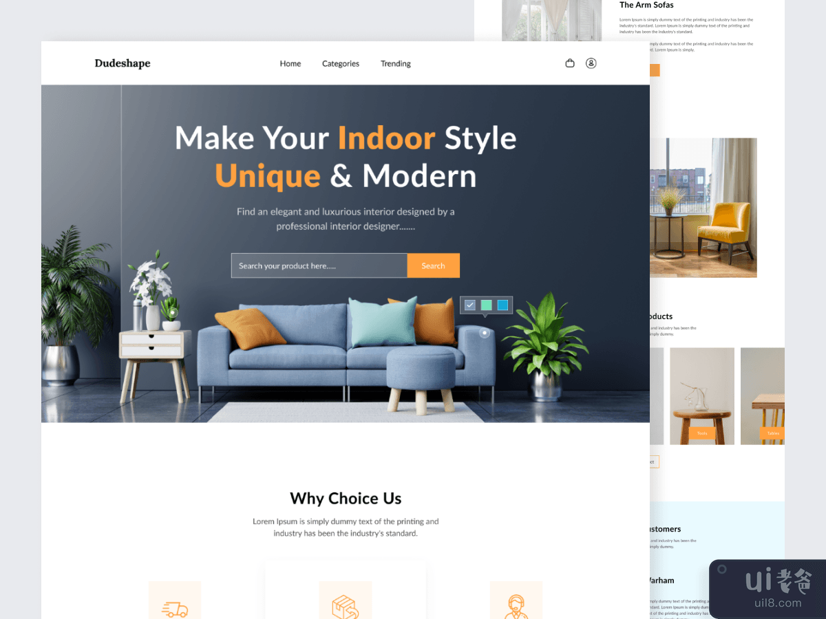 电子商务家具网站登陆页面(E-Commerce Furniture website Landing Page)插图1