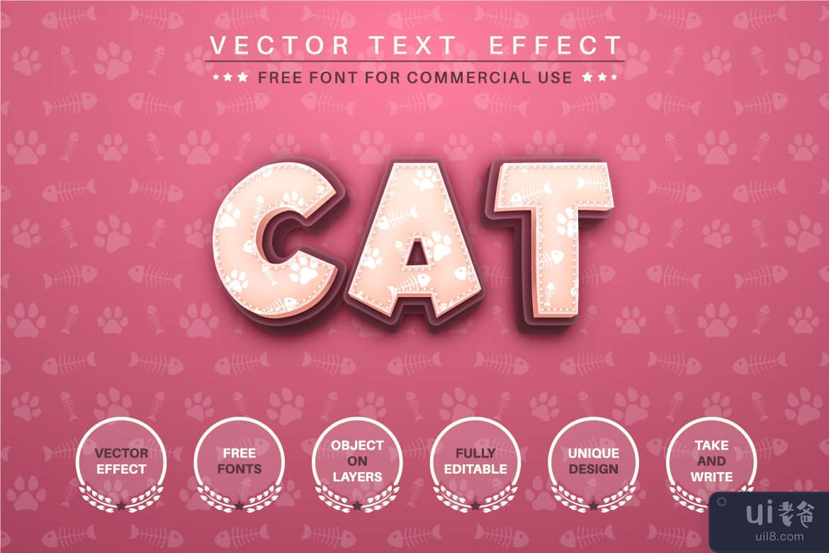Kitty 脚印 - 可编辑的文本效果、字体样式(Kitty footprint - editable text effect, font style)插图4