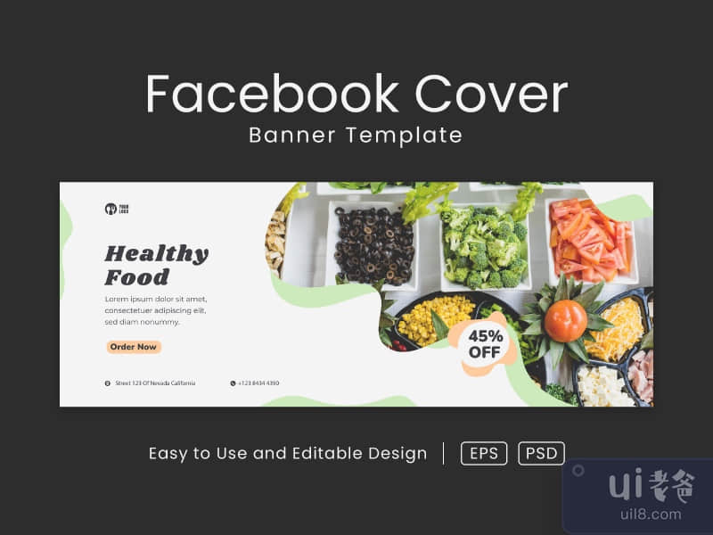 Healthy Food facebook cover page and web banner design template