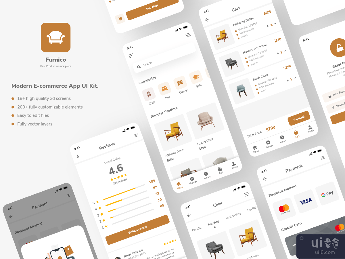 家具电子商务商店应用程序UI套件(Furniture E-commerce Shop App Ui Kit)插图
