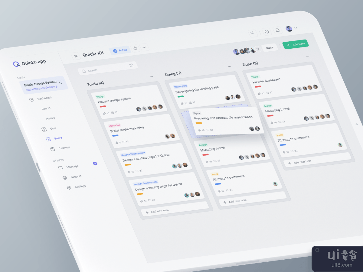Project management dashboard UI for productivity.