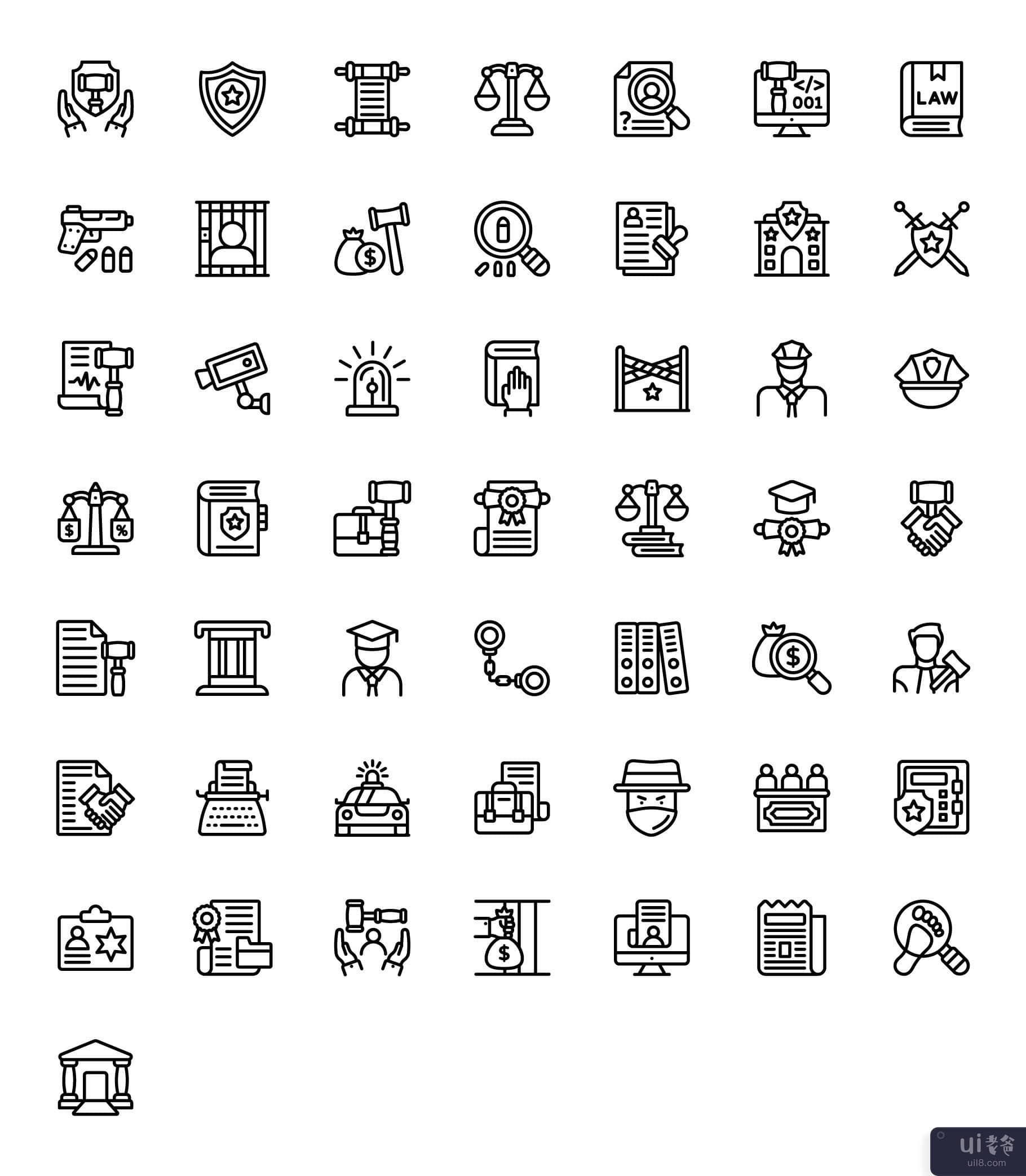 法律和正义线性图标(Law and Justice Linear Icons)插图