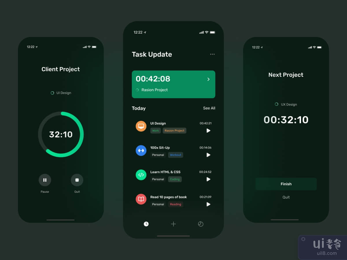 TimePad - Tracker Dark Theme App Design