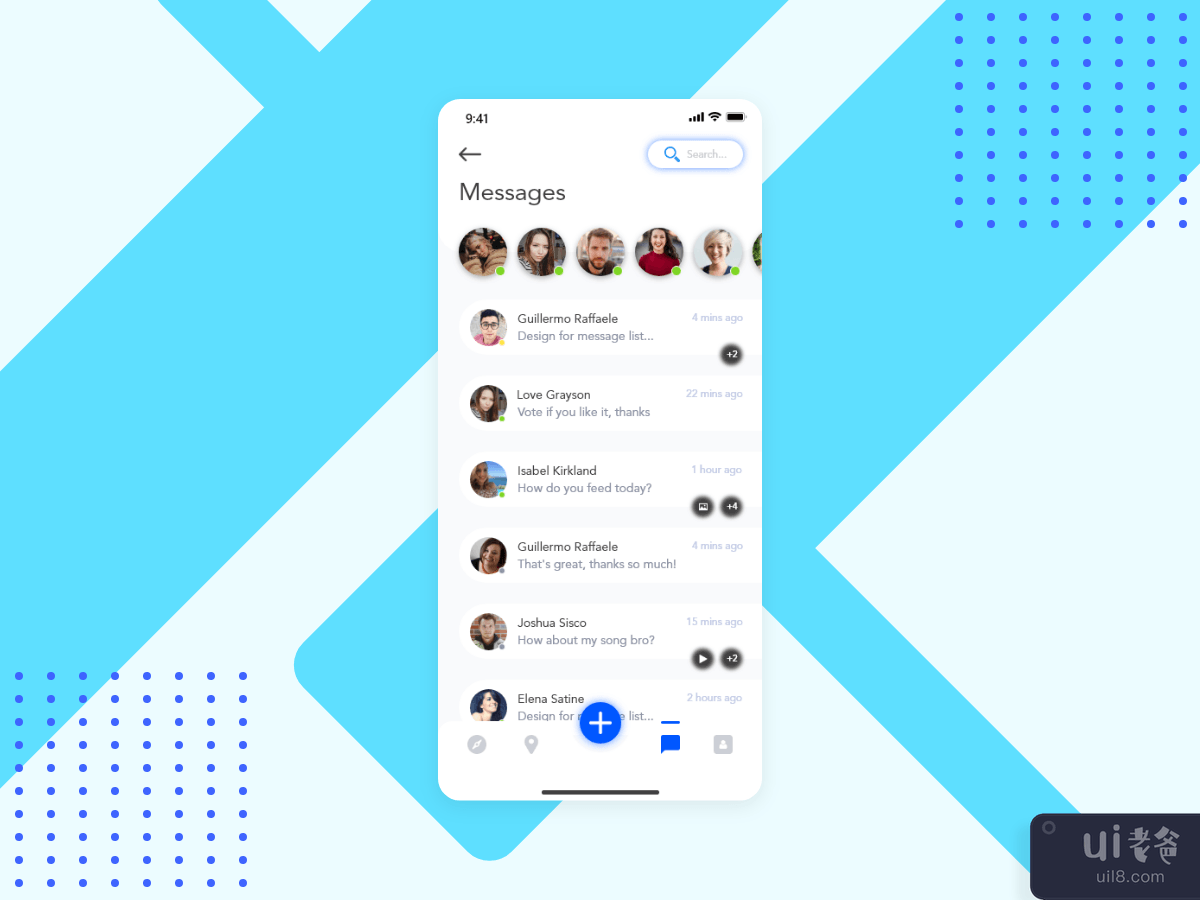 Message List screen for Social app