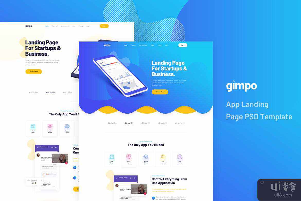 Gimpo - 应用登陆页面 PSD 模板(Gimpo - App Landing Page PSD Template)插图