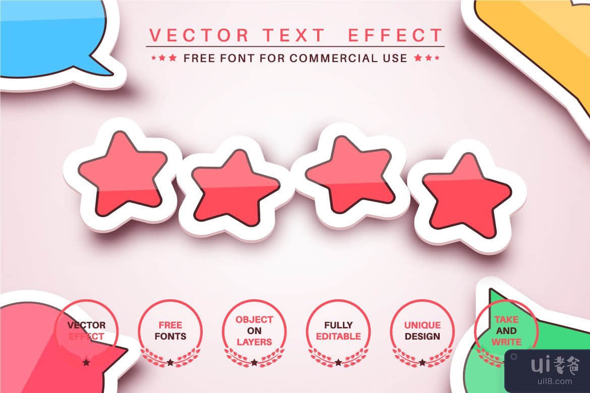 贴纸 - 可编辑的文字效果，字体样式。(Sticker - editable text effect, font style.)插图
