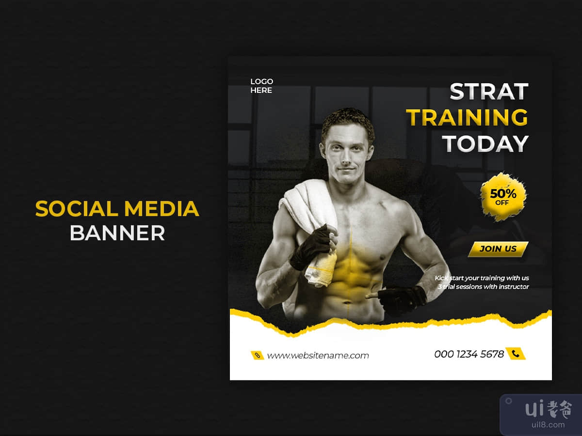 Gym Fitness Social Media Post and Instagram banner template