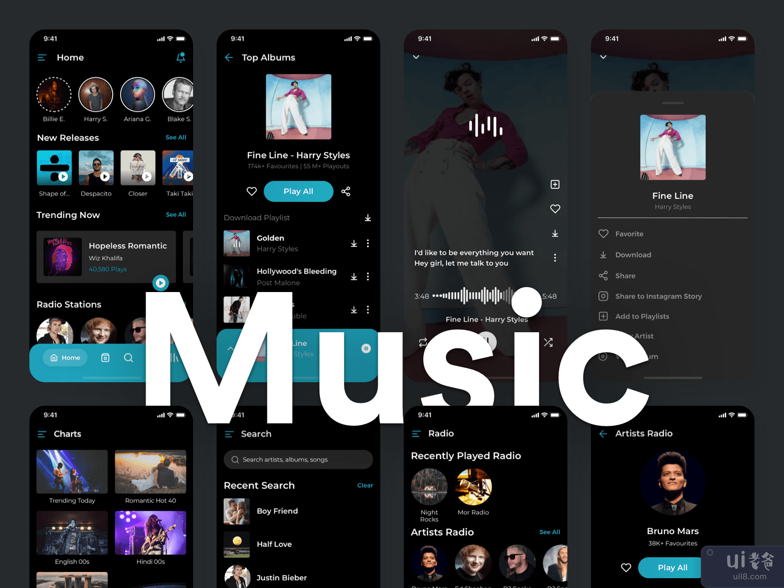 Music App UI Kit for iOS - Dark