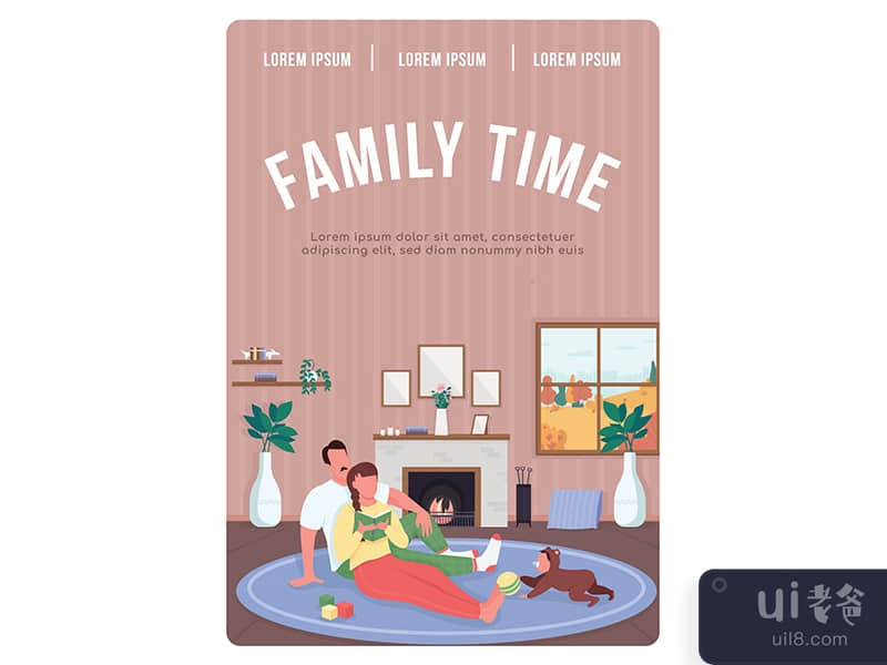 Family time poster flat vector template