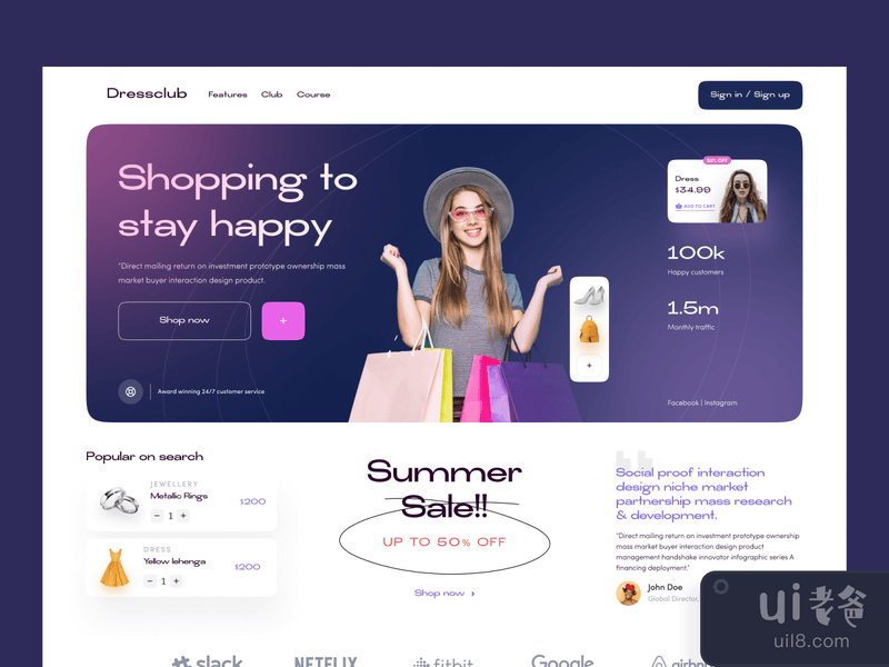 Shopping e-commerce landing page ui