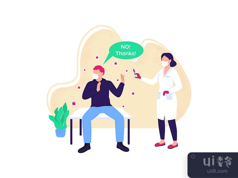 Rejecting vaccine flat concept vector illustration