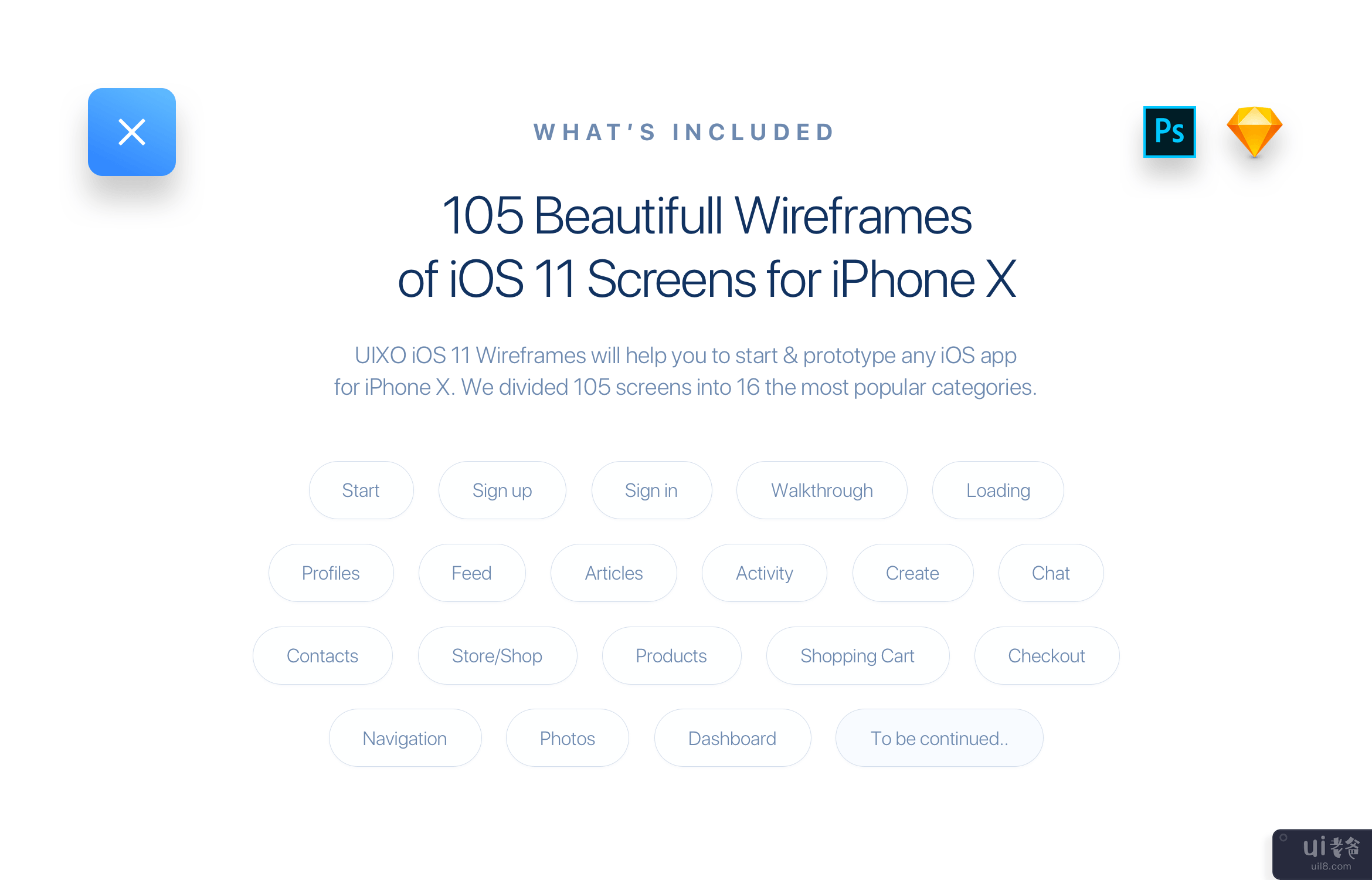 iOS 11 线框套件 - iPhone X(iOS 11 Wireframe Kit - iPhone X)插图3