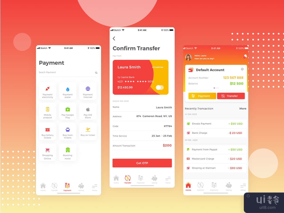 Transfer Payment Banking App Template [XD Version]