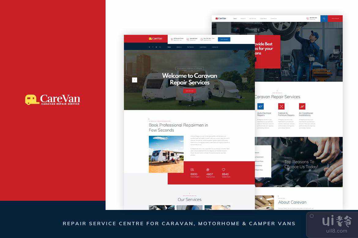 Carevan - 大篷车维修中心 PSD 模板(Carevan - Repair Centre for Caravans PSD Template)插图