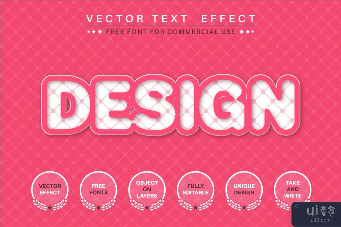 粉红色轮廓 - 可编辑的文本效果、字体样式(Pink outline - editable text effect, font style)插图3