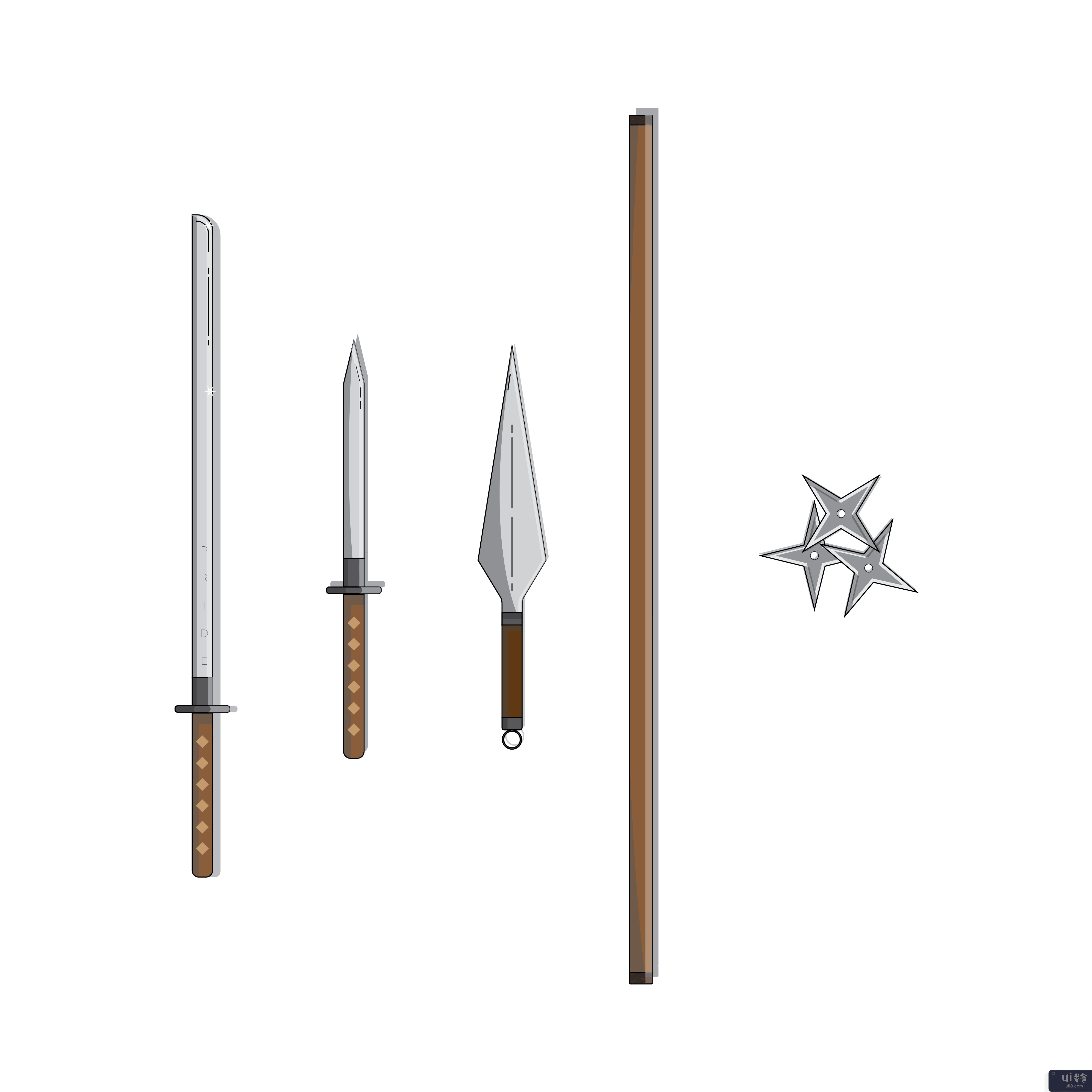 忍者武器图标平(Ninja Weapons Icon Flat)插图