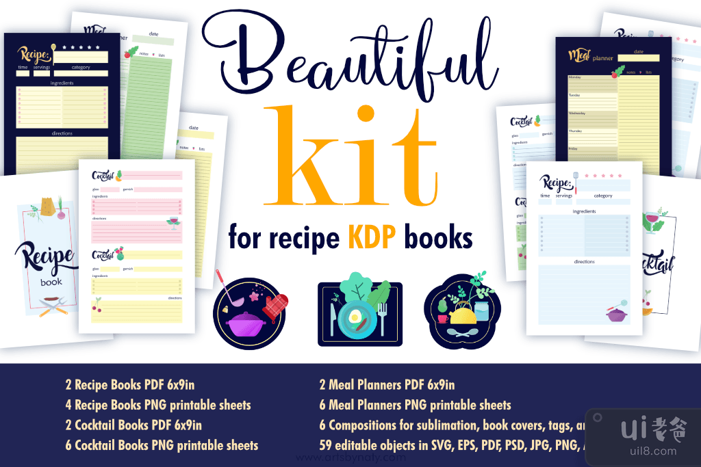 用于食谱 KDP 书籍的漂亮工具包。(Beautiful kit for recipe KDP books.)插图3