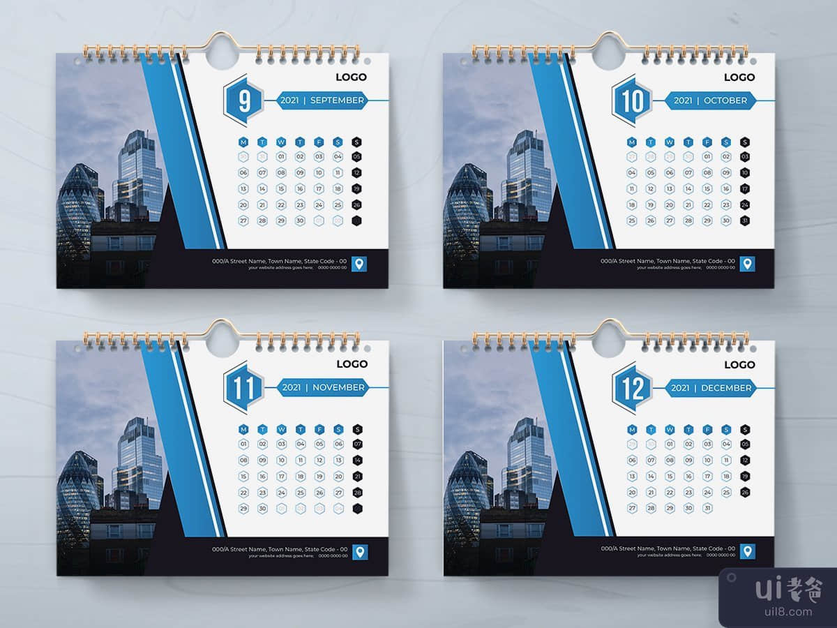 2021 年台历设计模板(2021 Desk Calendar Design Template)插图1
