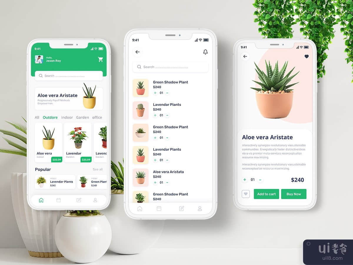 带有 Figma 的在线植物电子商务 iOS(Online Plant E-Commerce iOS with Figma)插图