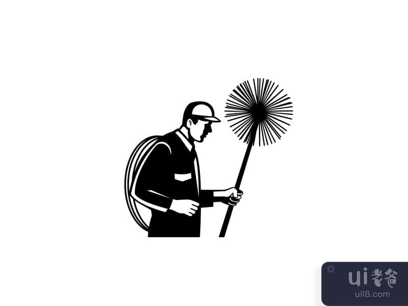 Chimney Sweeper Holding a Sweep and Rope Side Retro Black and White 