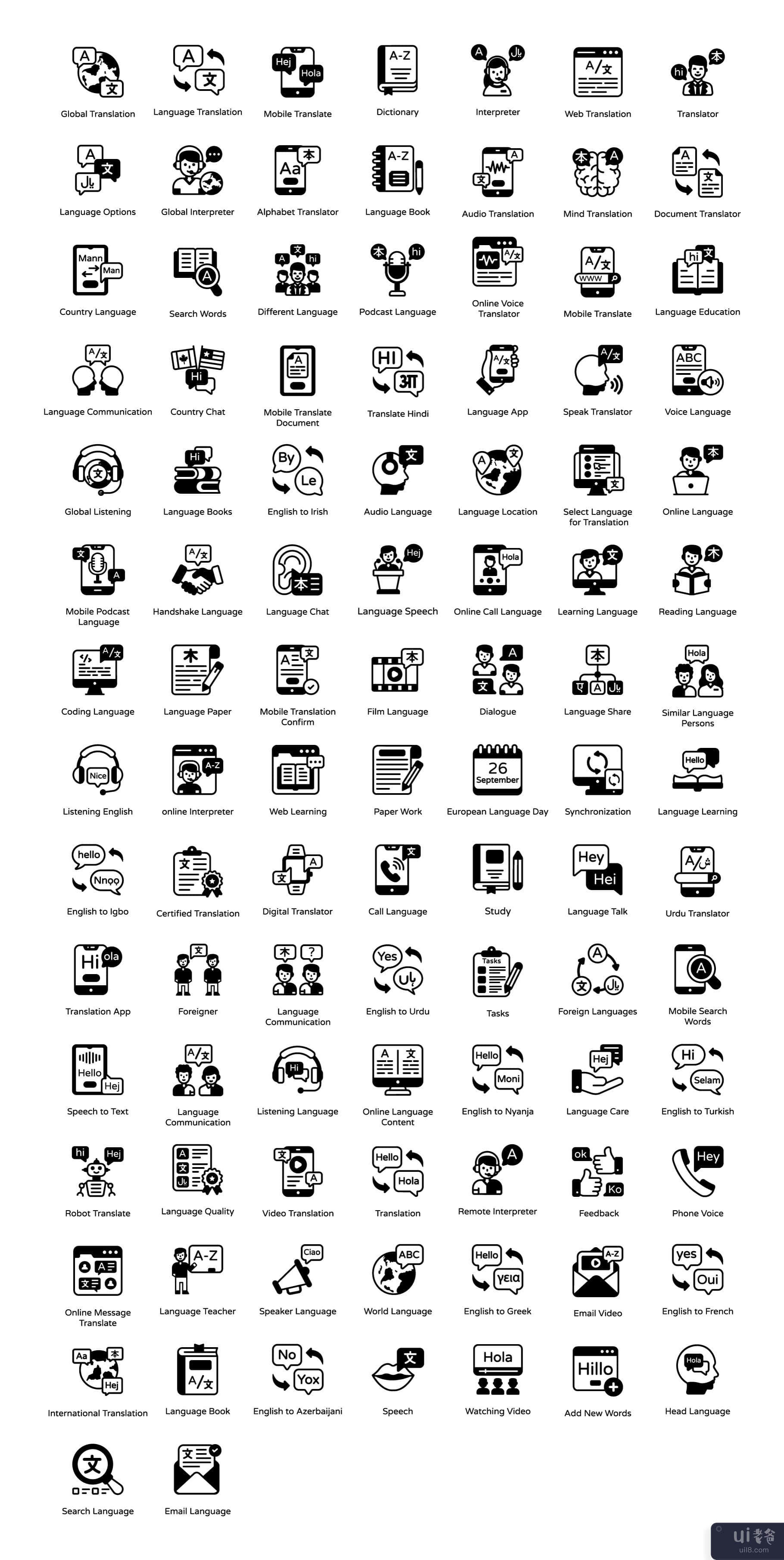 100 个语言和翻译图标(100 Language and Translation Icons)插图3