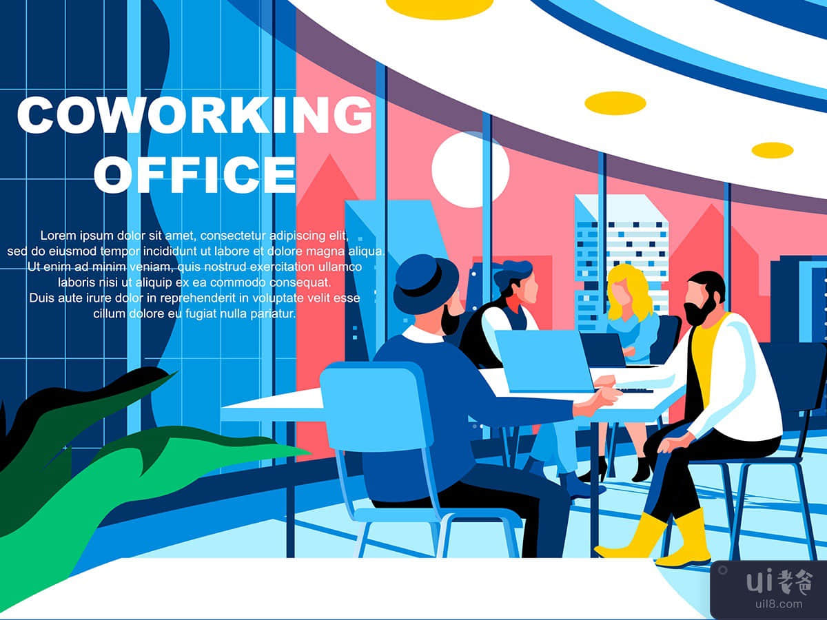 Coworking Office Flat Concept Landing Page Header