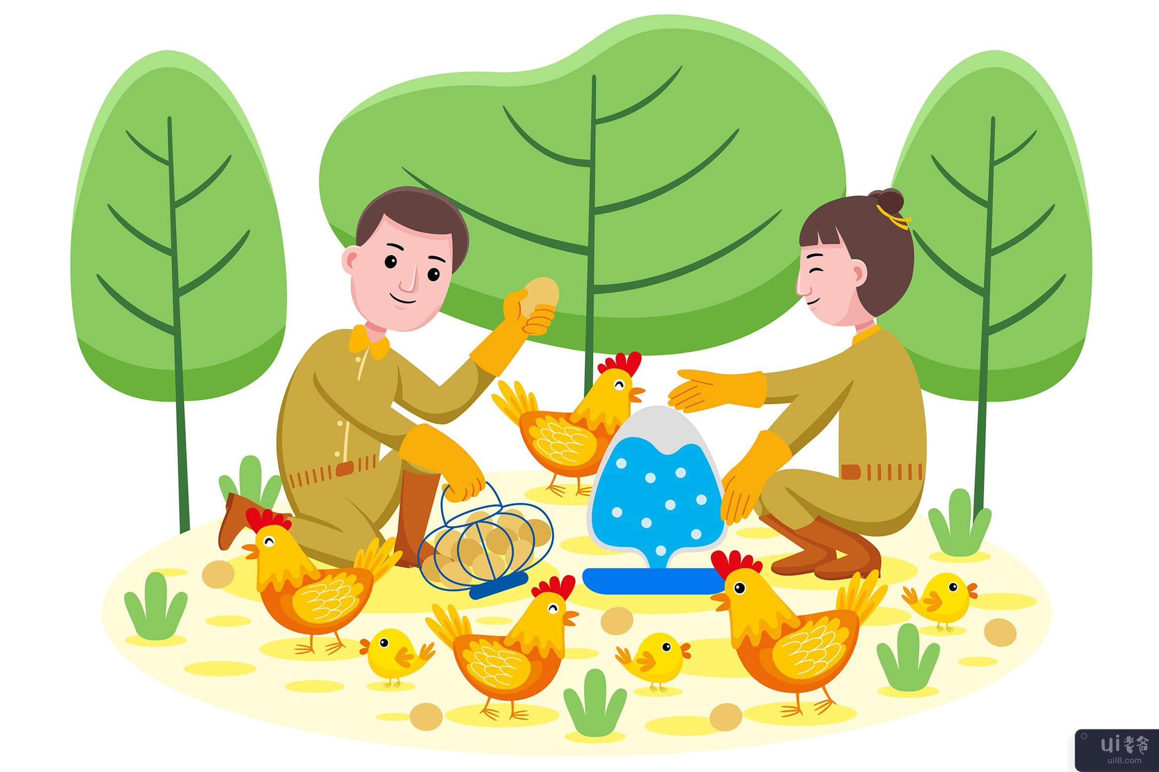鸡夫妇农民职业矢量图(Chicken Couple Farmer Profession Vector Illustration)插图2