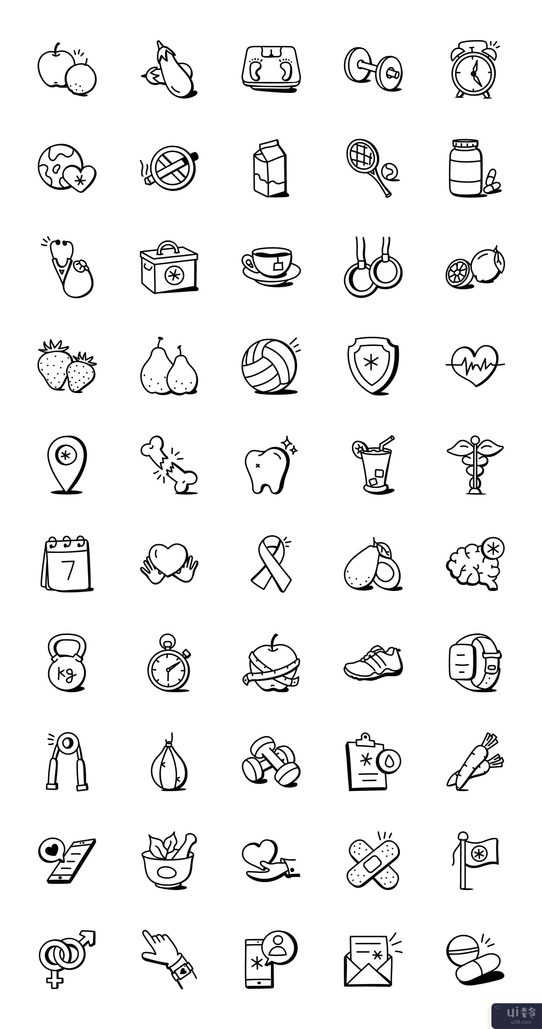 50 涂鸦世界卫生日矢量图标(50 Doodle World Health Day Vector Icons)插图7