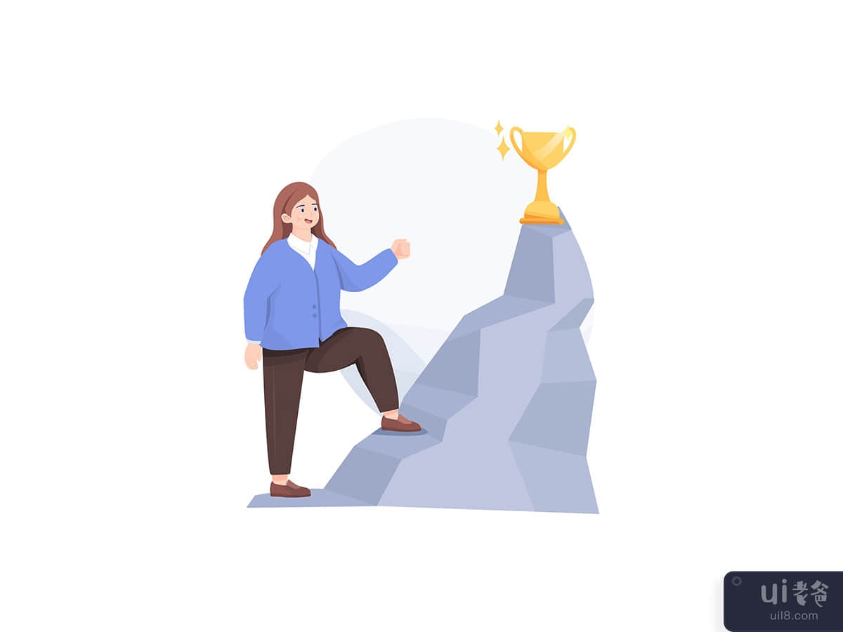 Businesswoman Climbed to Top of Mountain Enjoying Victory. 
